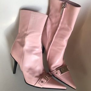 Christine Dior leather logo embellished pink boots